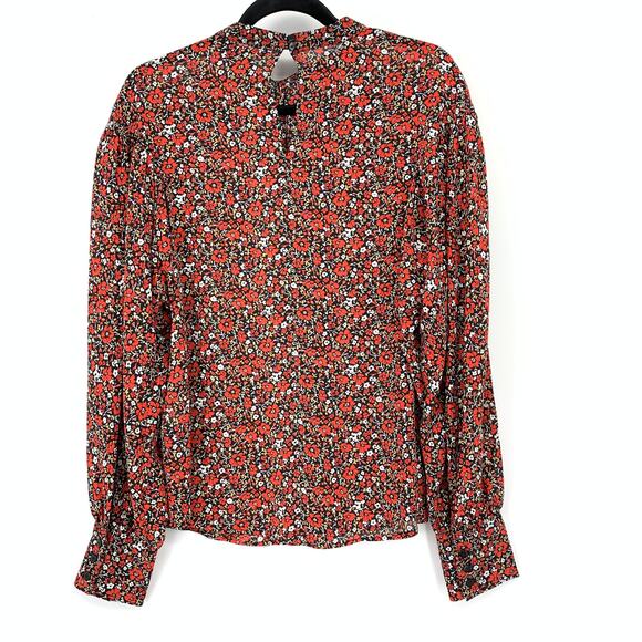 Banana Republic Long Sleeve High Neck Blouse Womens Size M Tall Red Floral Print - Picture 2 of 7